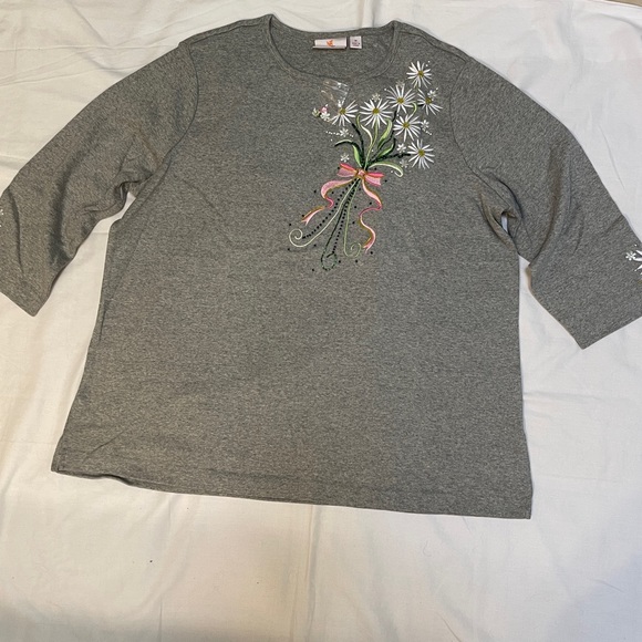 NWOT Ladies Quacker Factory Embroidery Beaded 100% Cotton 1x TShirt - Picture 8 of 13